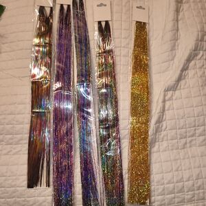 Shimmering Hair Tinsel Collection - Gold, Purple, Multicolor